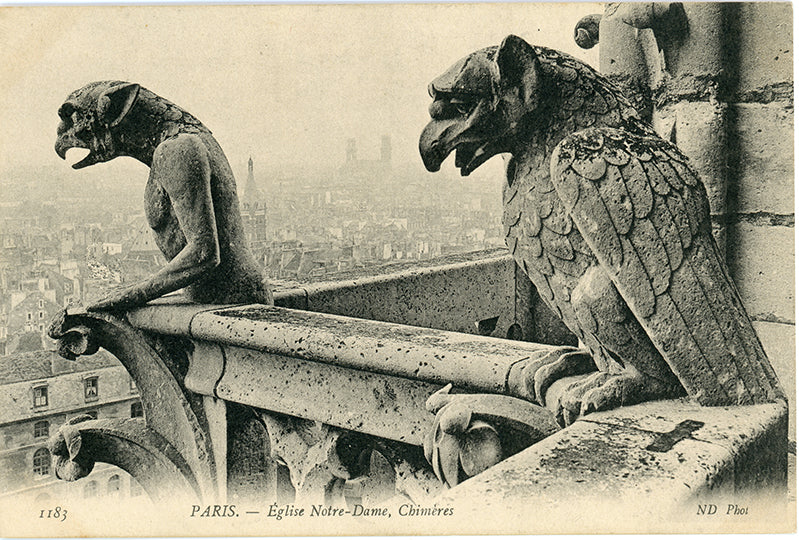 Paris Pair of Gargoyles on Notre Dame Overlooking the City (1900-1910) – Wall Art