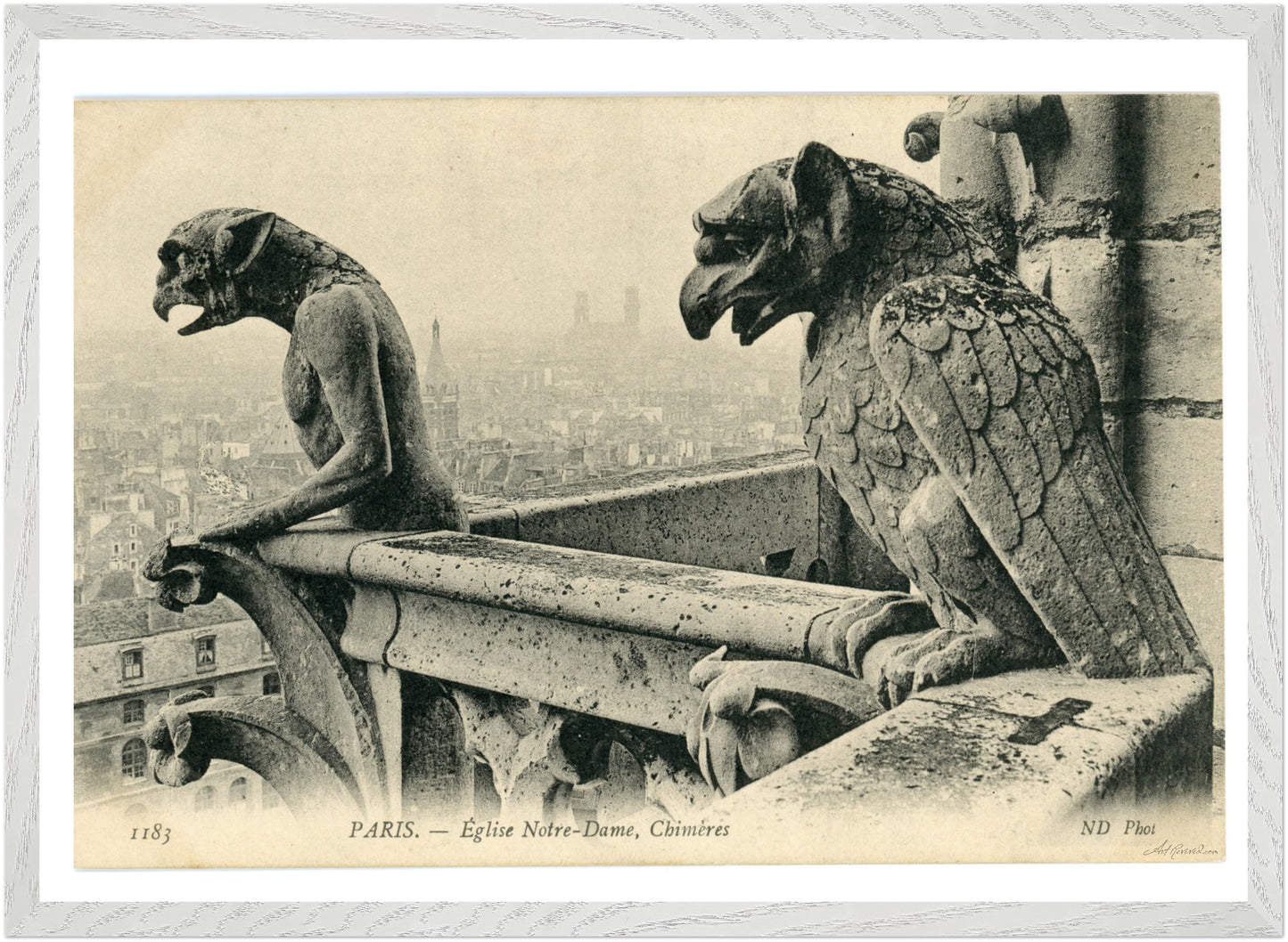 Paris Pair of Gargoyles on Notre Dame Overlooking the City (1900-1910) – Wall Art