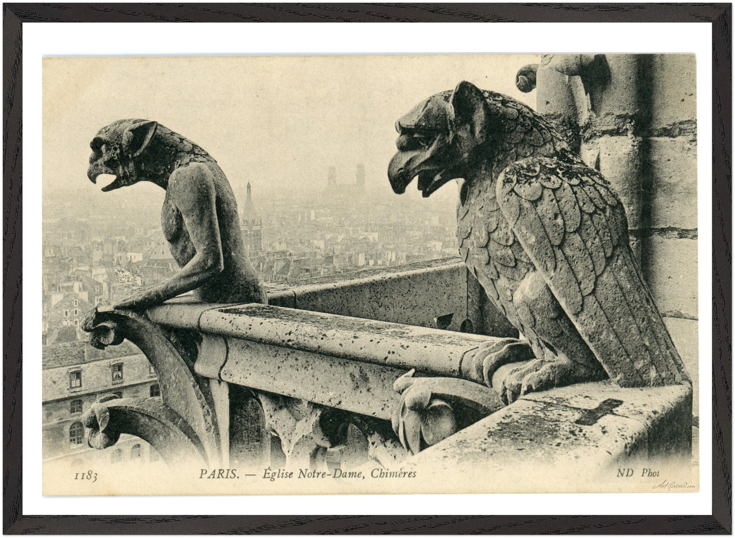 Paris Pair of Gargoyles on Notre Dame Overlooking the City (1900-1910) – Wall Art