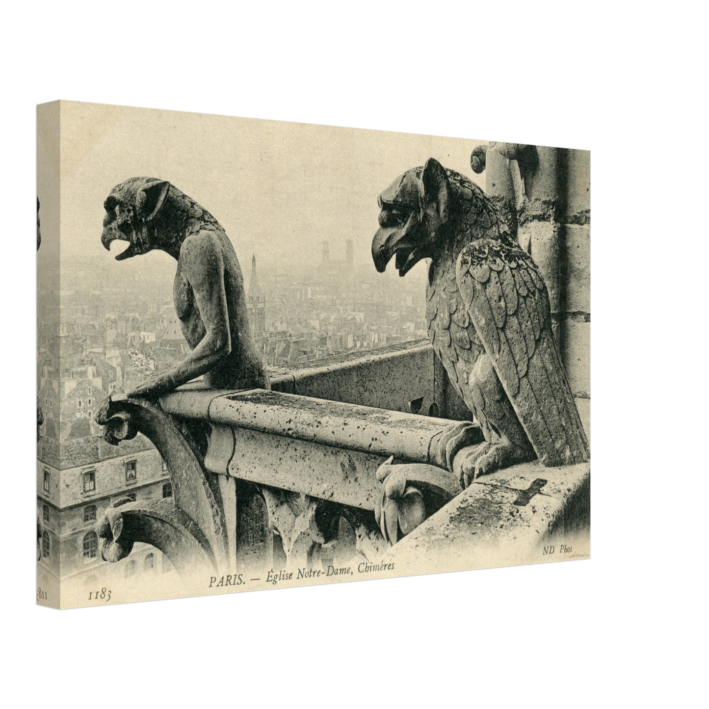 Paris Pair of Gargoyles on Notre Dame Overlooking the City (1900-1910) – Wall Art