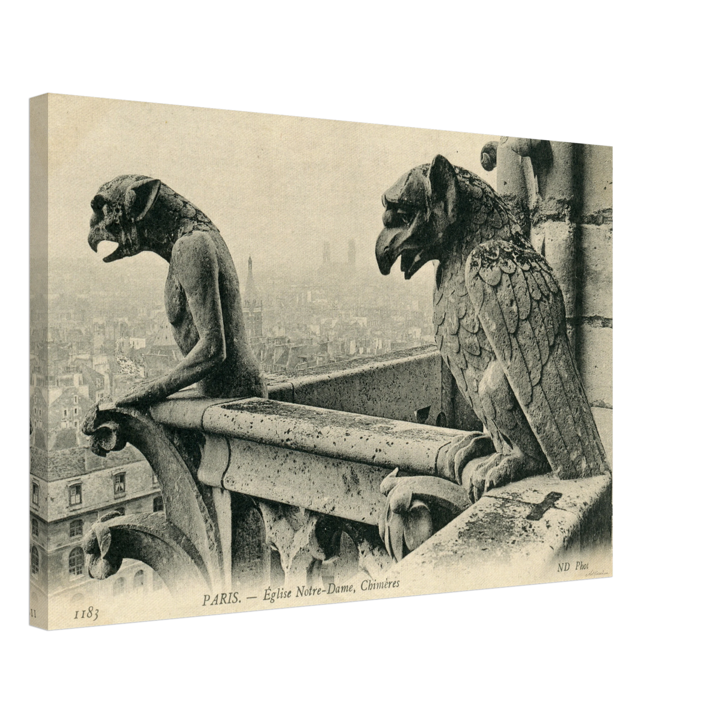 Paris Pair of Gargoyles on Notre Dame Overlooking the City (1900-1910) – Wall Art