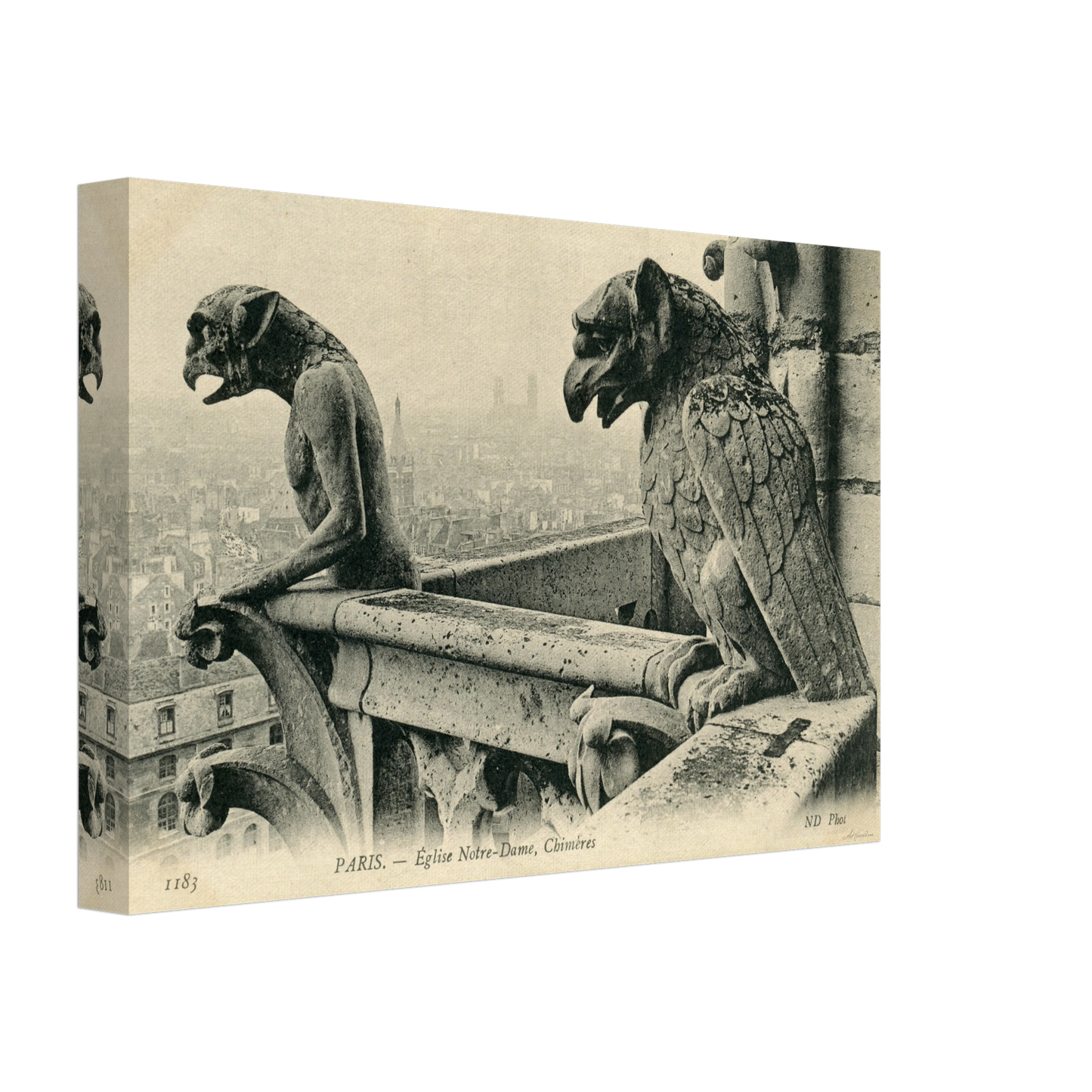 Paris Pair of Gargoyles on Notre Dame Overlooking the City (1900-1910) – Wall Art