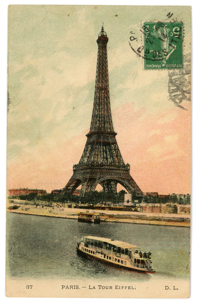 Vintage Eiffel Tower Wall Art Canvas: 1914 Lithograph (06-02-1914)