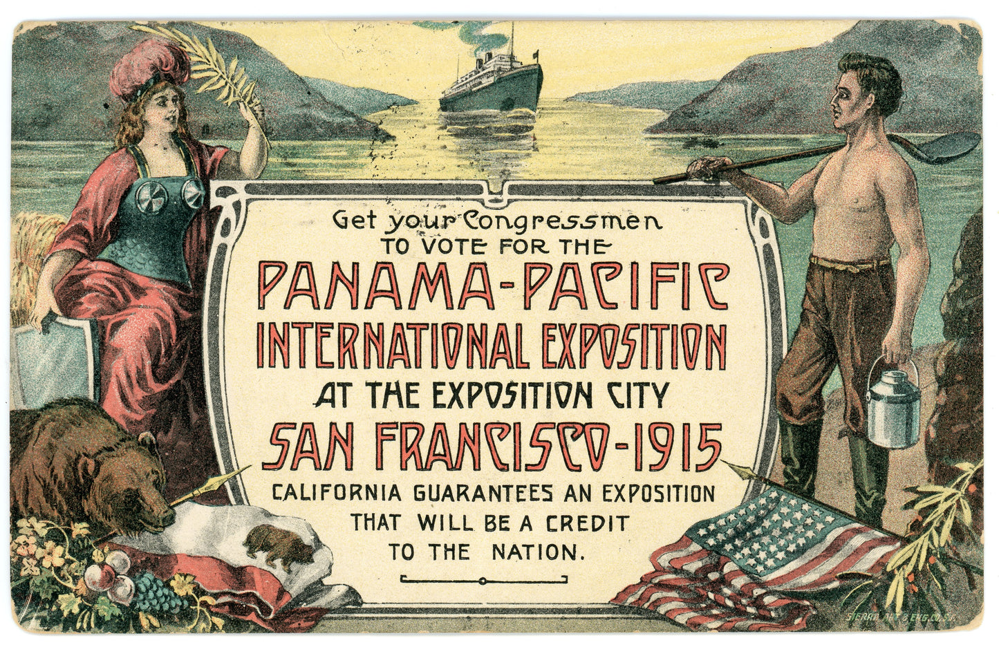 Panama-Pacific Expo San Francisco CA 1915 Steamship Entering Harbor