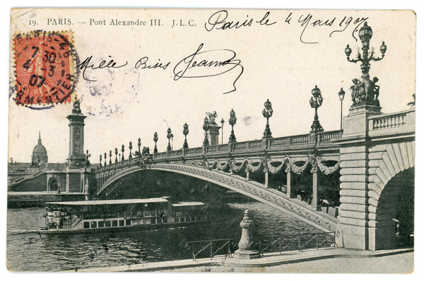 Vintage Paris Pont Alexandre III Wall Art Canvas (Mailed: 03-04-1907)