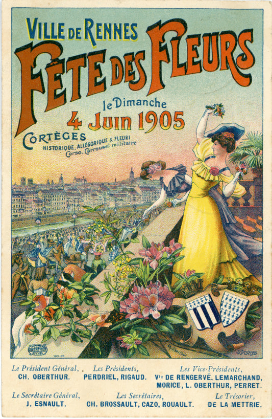 Vintage Wall Art Canvas - Ville de Rennes (Fête des Fleurs, 4 Juin 1905) - Mailed 05-31-1905