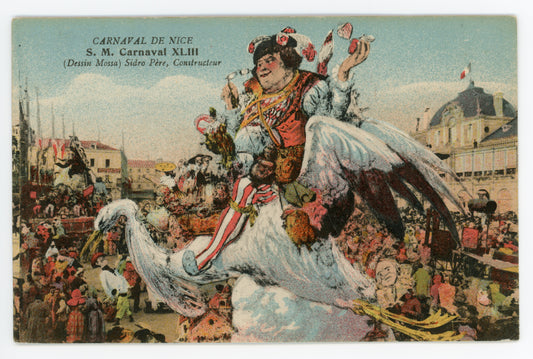 Vintage Wall Art Canvas - 43rd Carnaval de Nice: Man Riding a Stork (Mailed 1916)