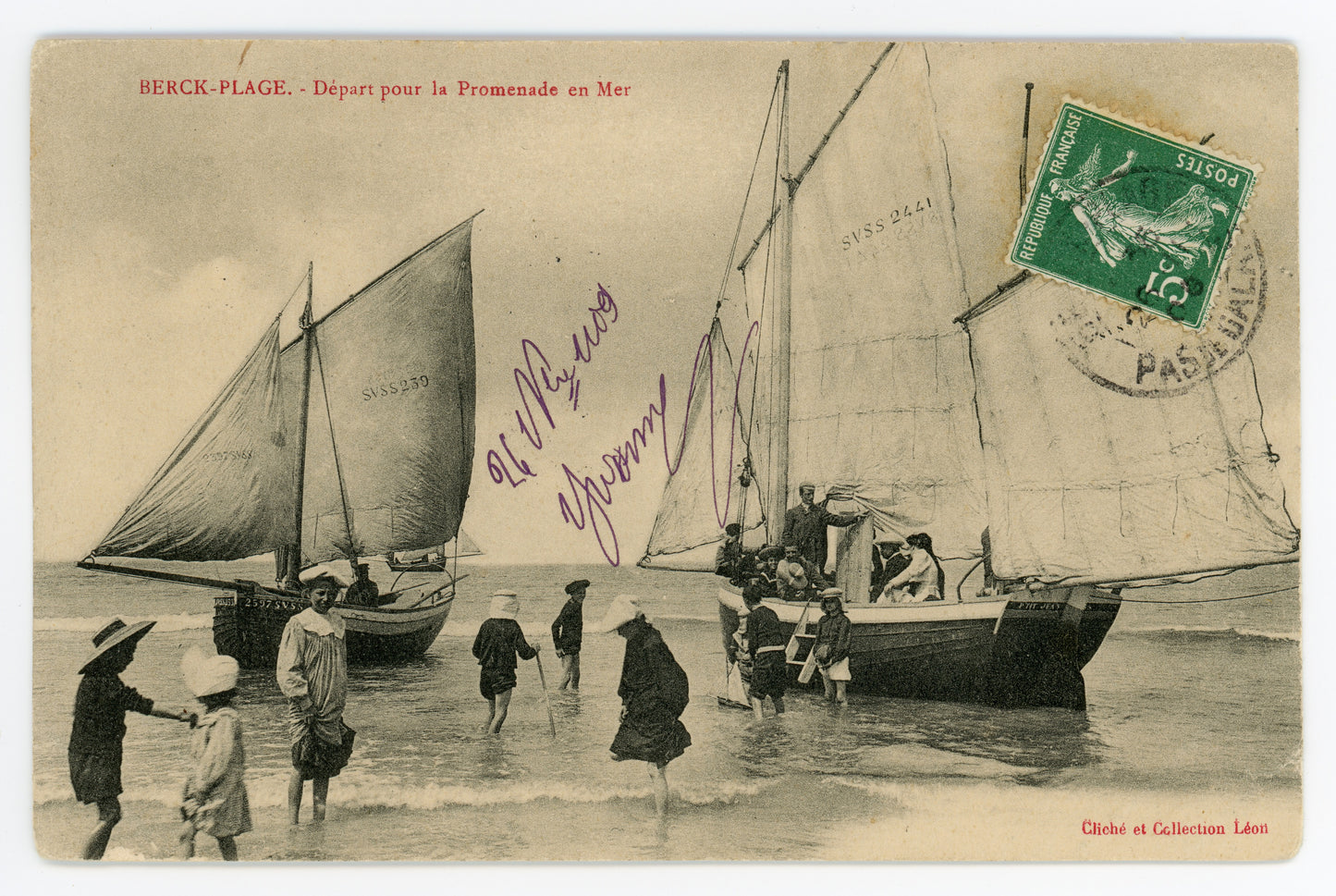 Vintage Wall Art Canvas - Berck Plage: Leaving for the Sea (Mailed 11-27-1909)