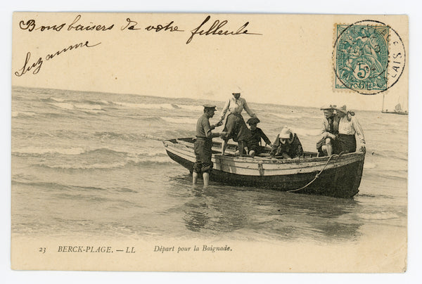 Vintage Wall Art Canvas - Berck Plage: Departure for Bathing (Mailed 08-20-1904)