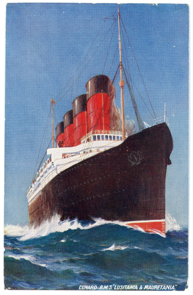 Vintage Cunard Line RMS Lusitania & Mauretania Wall Art Canvas (Mailed Unused 1900-1910)