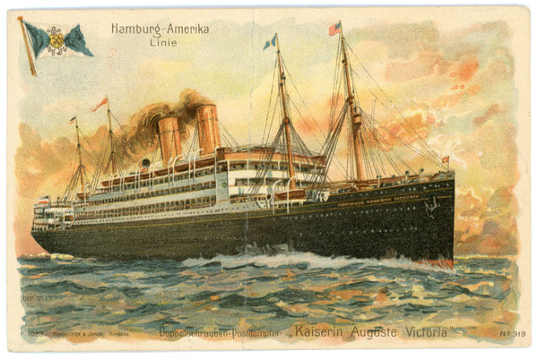 Vintage Wall Art Canvas - Hamburg Amerika Line, Victoria (Mailed 11-12-1913)