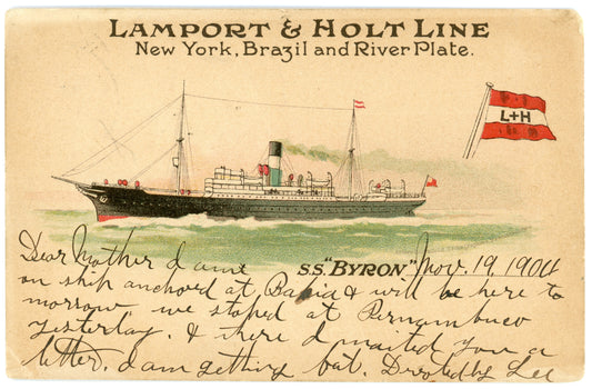 Vintage Wall Art Canvas - Lamport & Holt Line SS Byron (Mailed 11-19-1902)