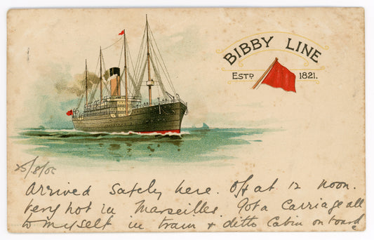 Vintage Wall Art Canvas - Bibby Line (Mailed 08-25-1905)