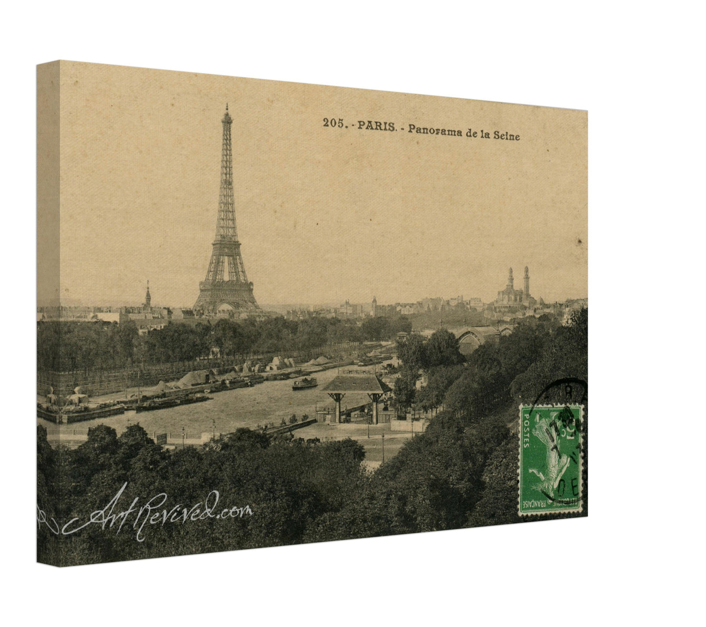 Vintage Eiffel Tower Panorama de la Seine Wall Art Canvas (06-07-1913)