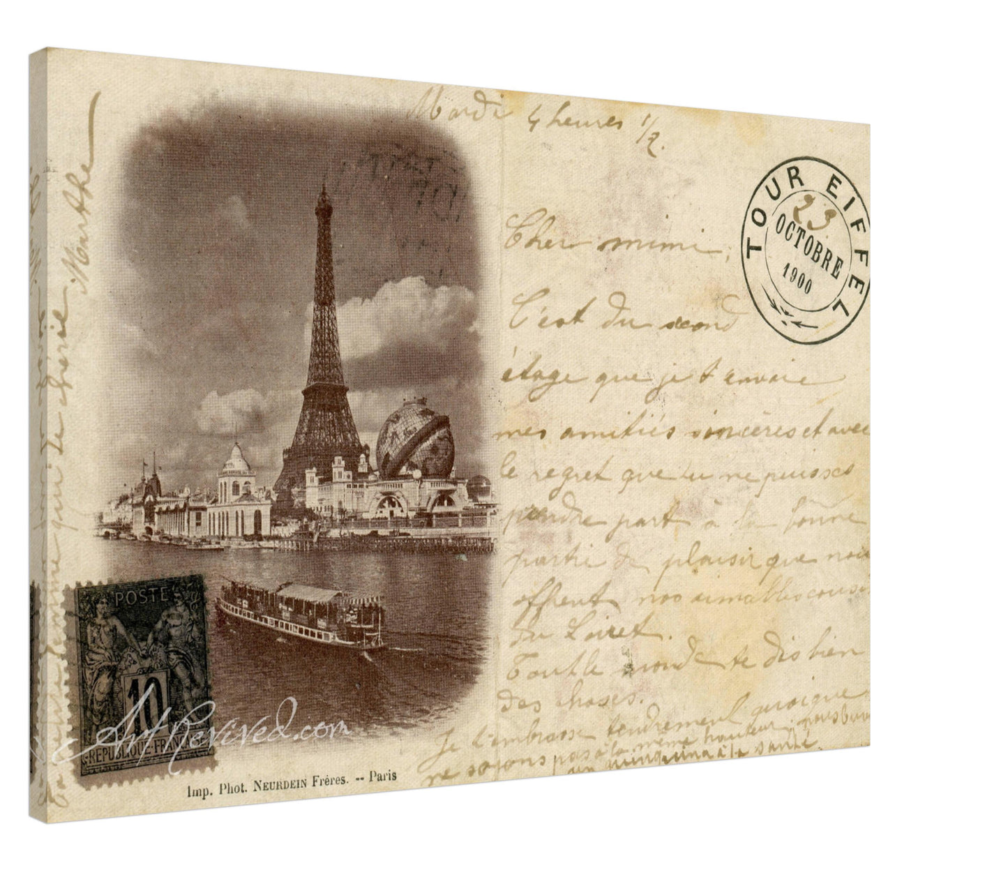 Vintage Eiffel Tower Wall Art Canvas: Riverside View (10-23-1900)