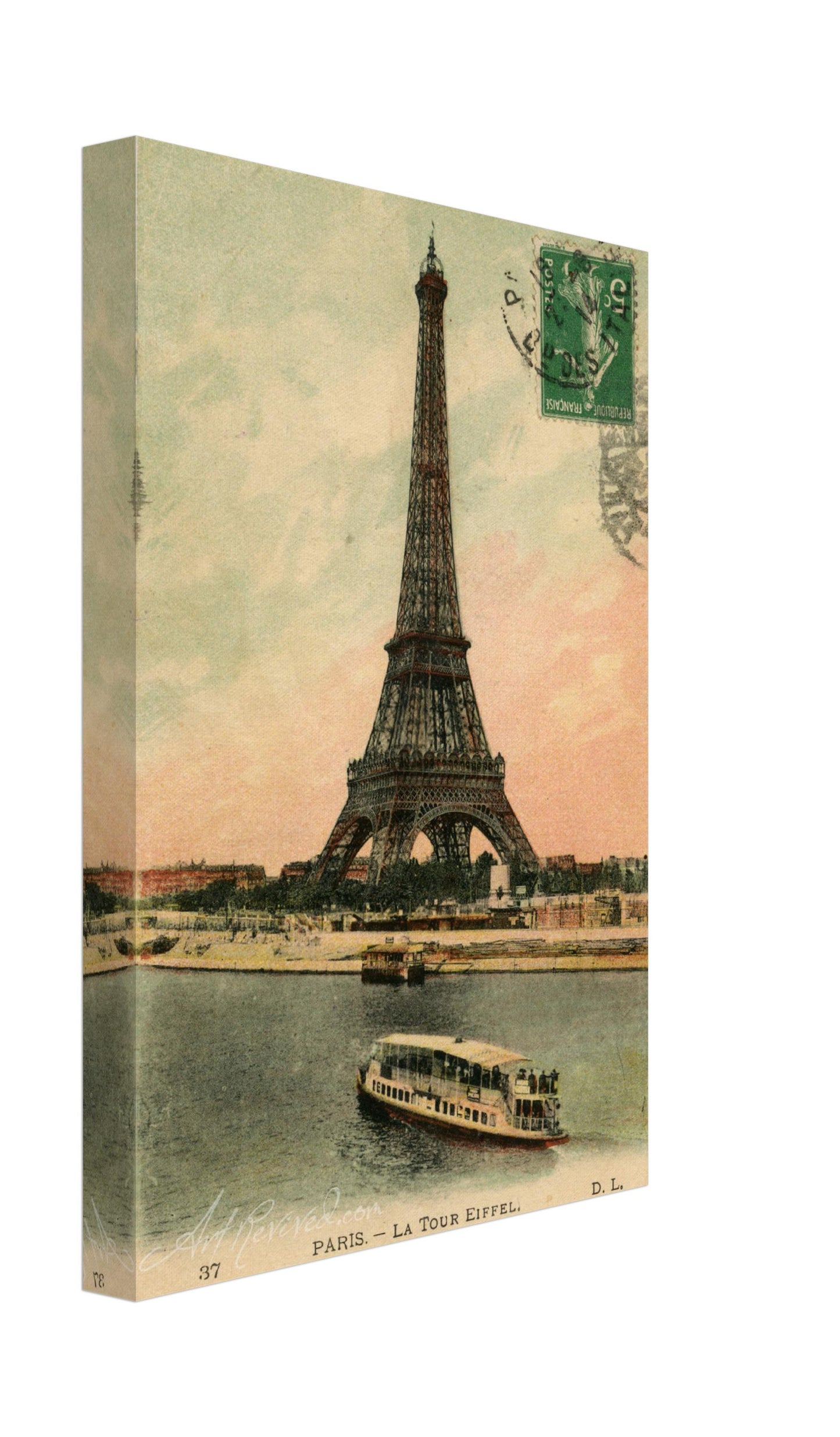 Vintage Eiffel Tower Wall Art Canvas: 1914 Lithograph (06-02-1914)