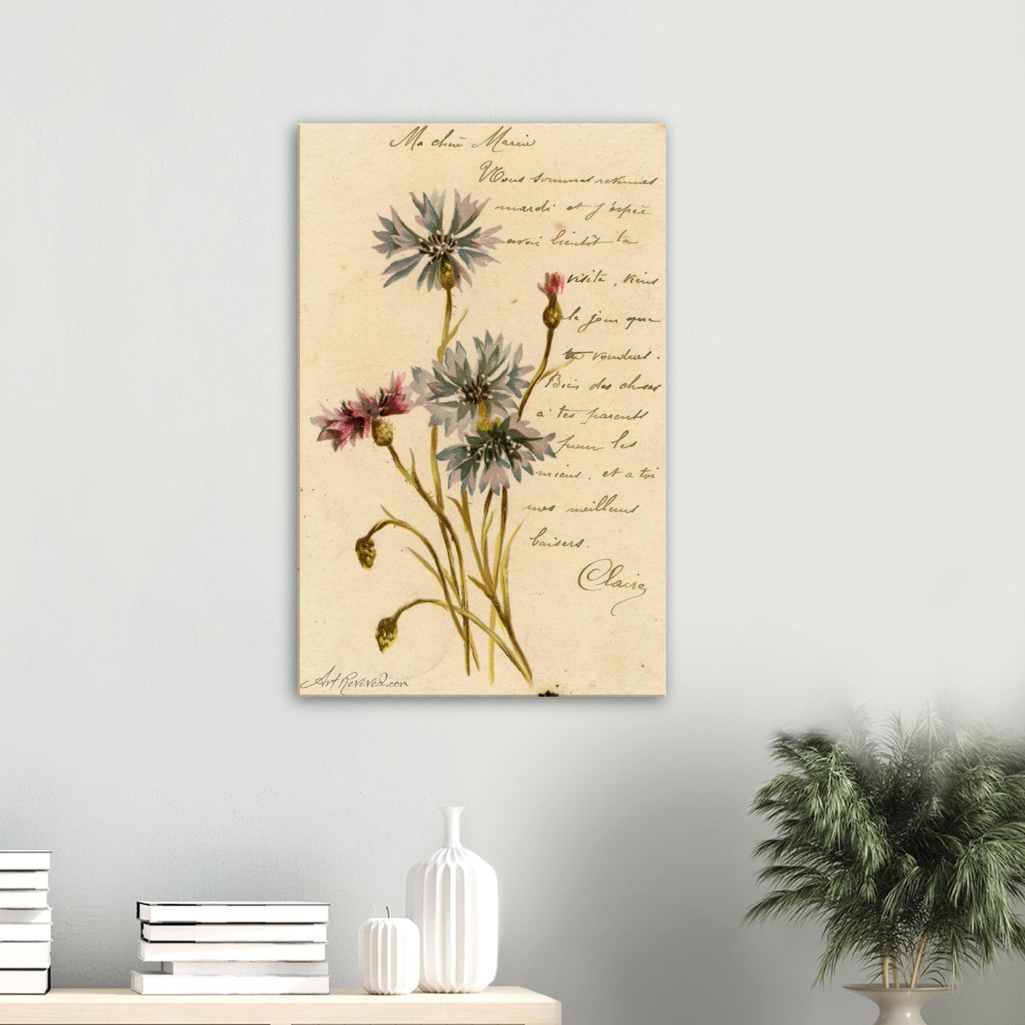 Vintage Red and Blue Flowers Wall Art Canvas (1904)