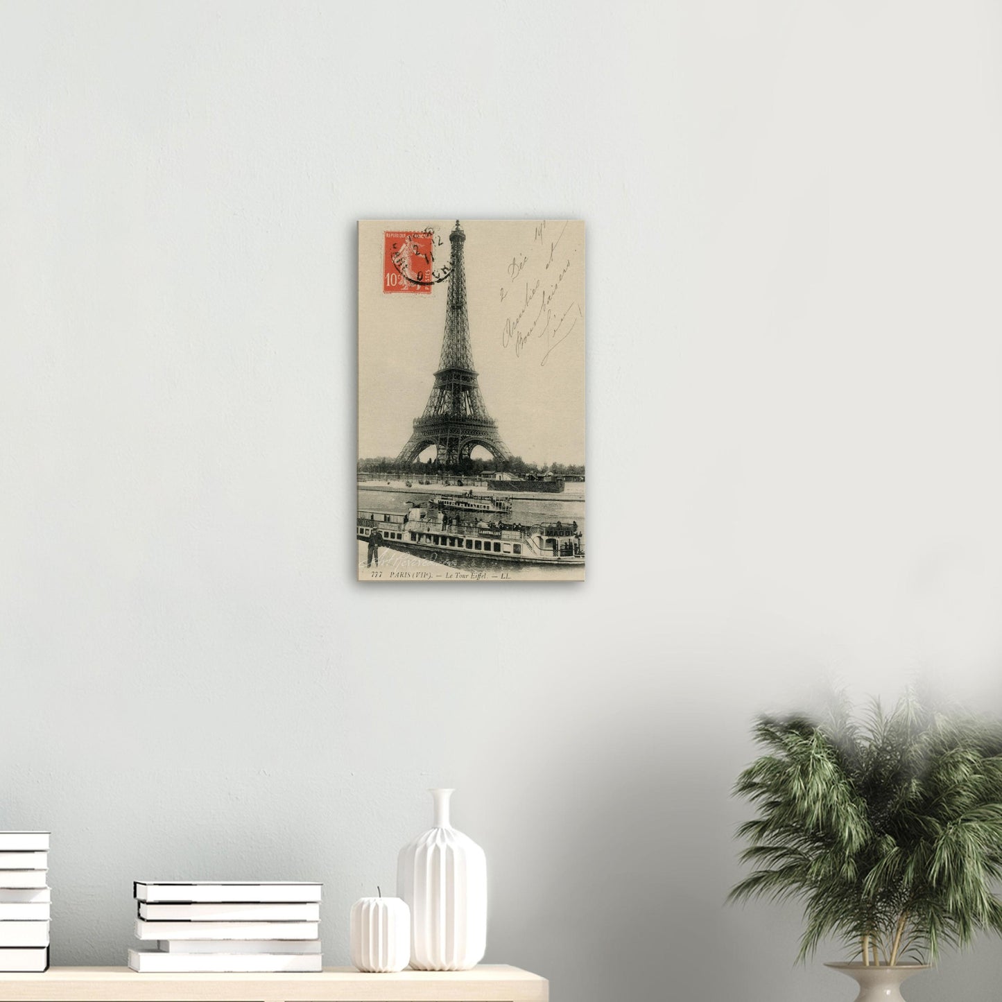 Vintage Eiffel Tower Wall Art Canvas: River Seine & Bateaux-Mouche (12-02-1911)