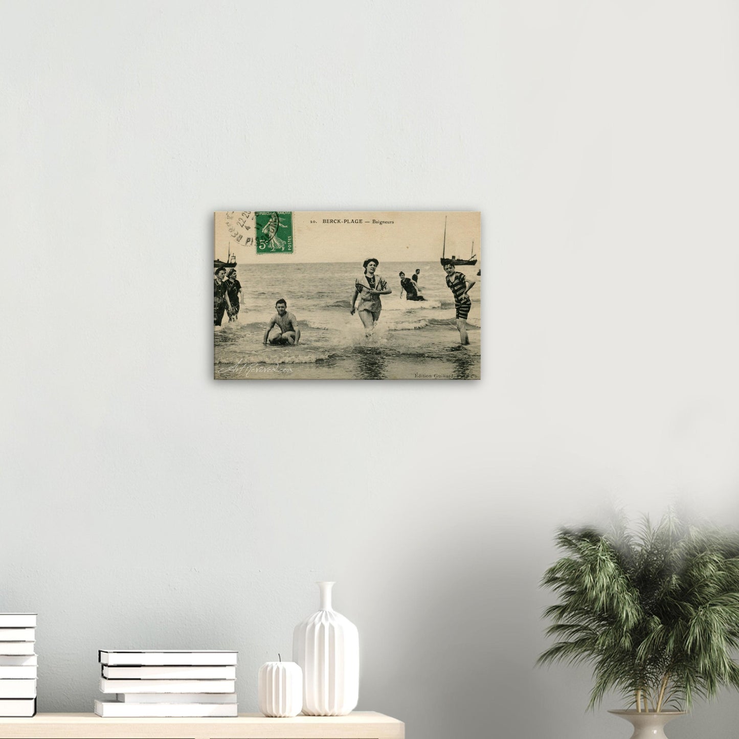 Vintage Wall Art Canvas - Berck Plage: Swimmers Leaving the Sea (Mailed 08-04-1911)