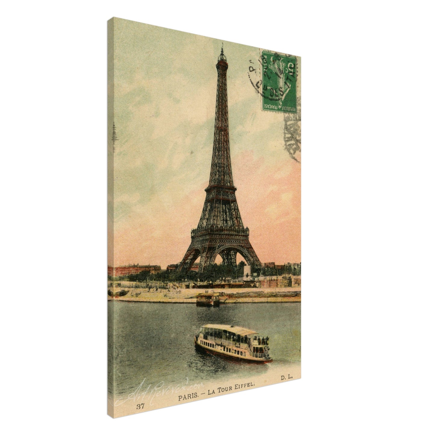 Vintage Eiffel Tower Wall Art Canvas: 1914 Lithograph (06-02-1914)