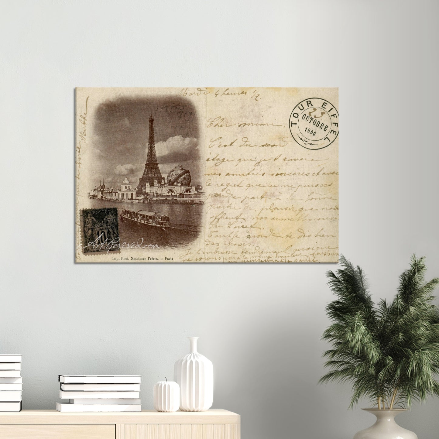 Vintage Eiffel Tower Wall Art Canvas: Riverside View (10-23-1900)