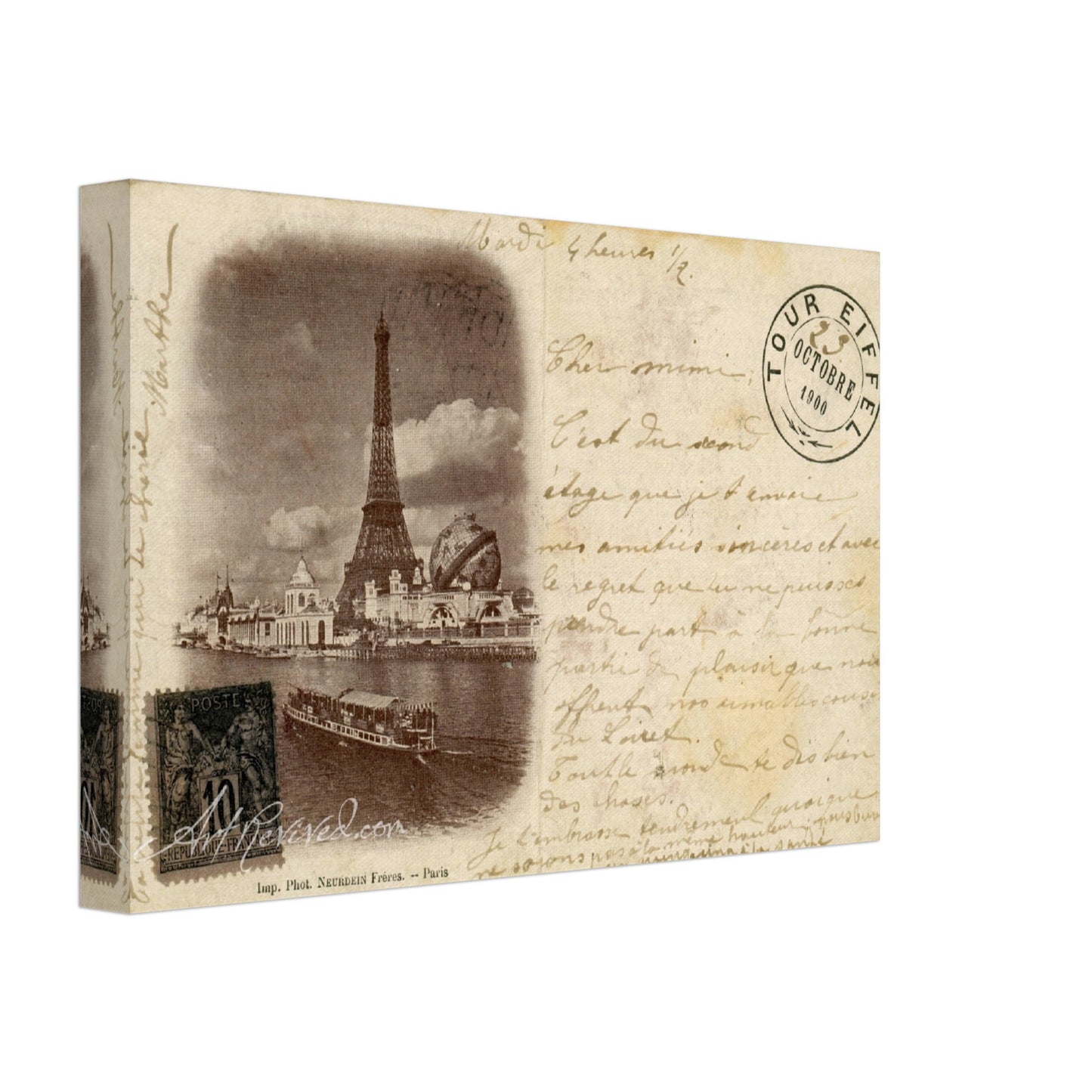 Vintage Eiffel Tower Wall Art Canvas: Riverside View (10-23-1900)