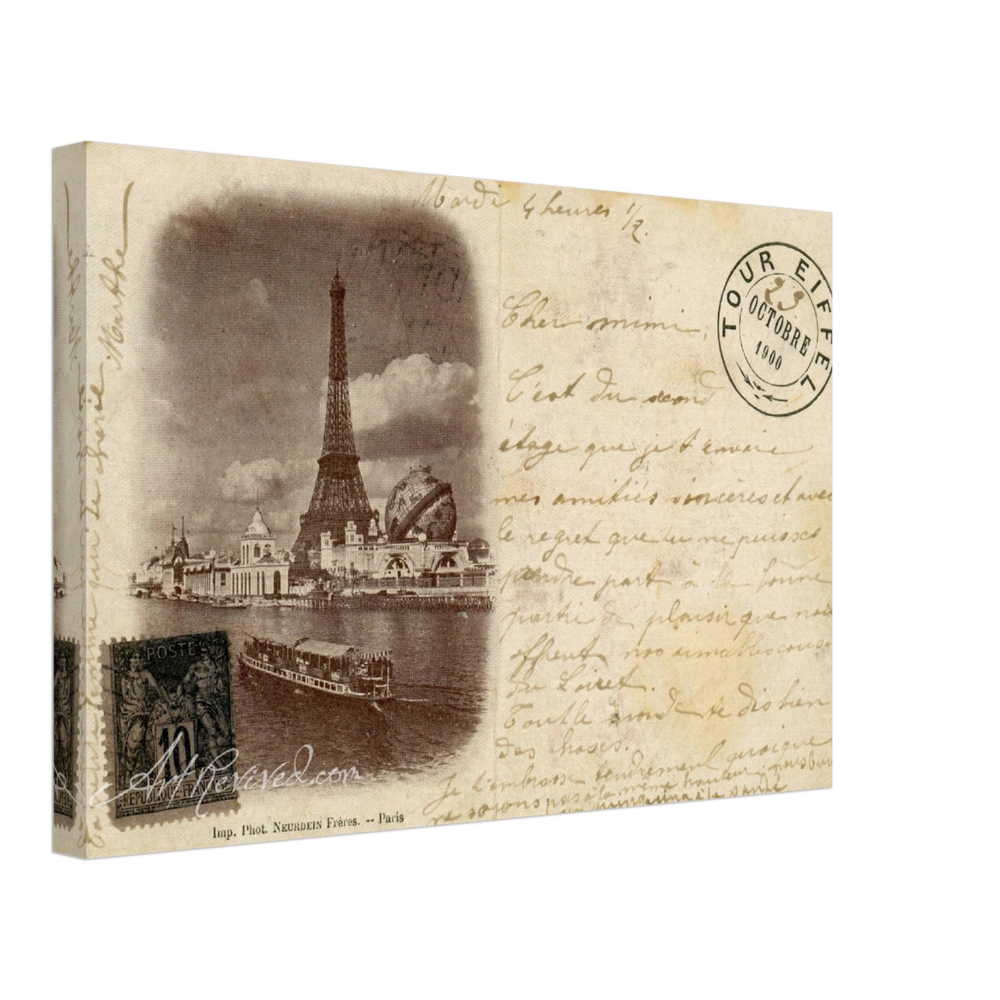 Vintage Eiffel Tower Wall Art Canvas: Riverside View (10-23-1900)