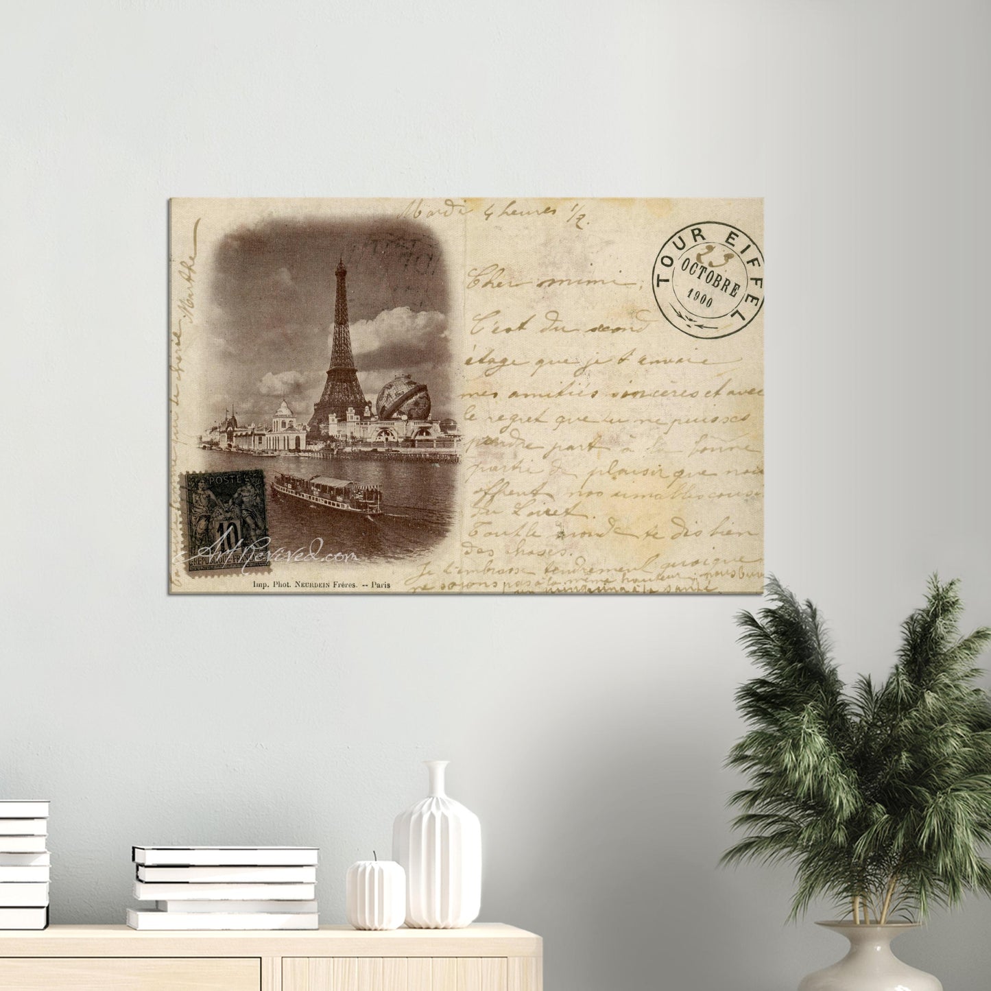 Vintage Eiffel Tower Wall Art Canvas: Riverside View (10-23-1900)