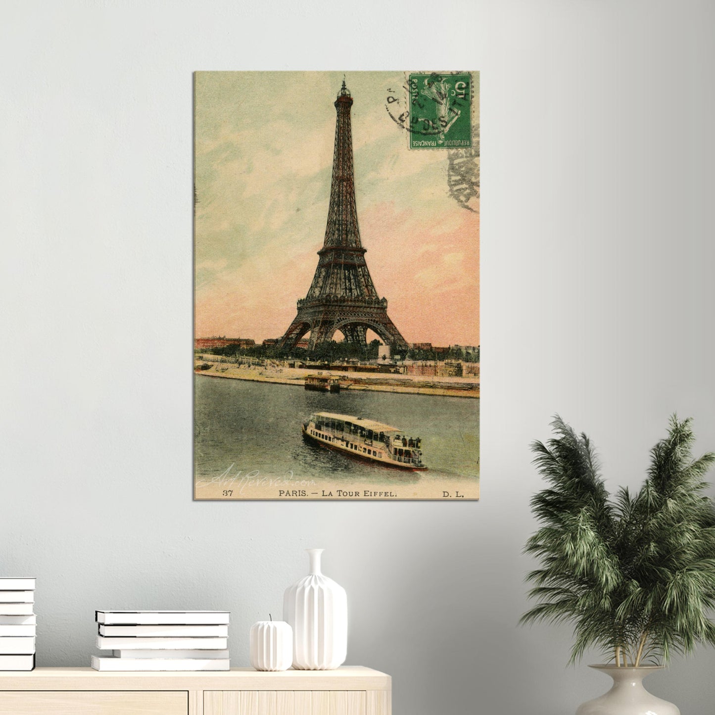 Vintage Eiffel Tower Wall Art Canvas: 1914 Lithograph (06-02-1914)