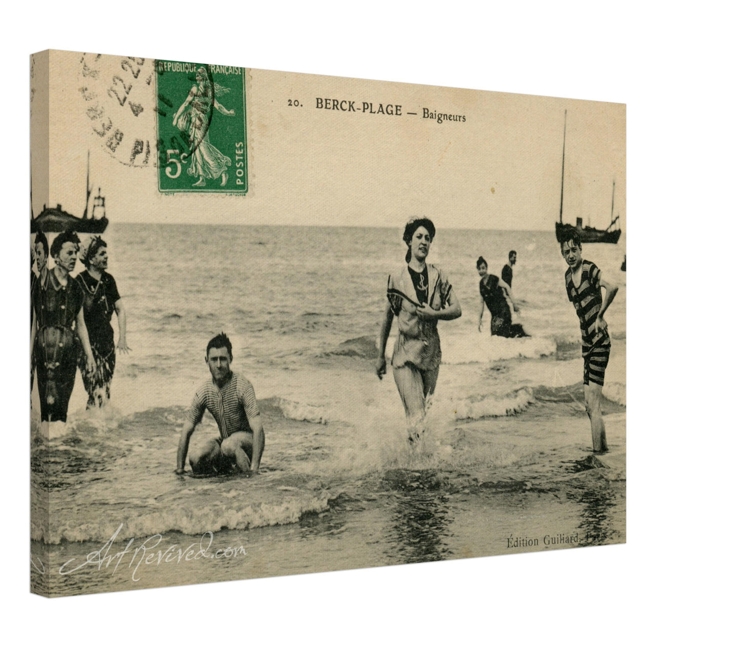 Vintage Wall Art Canvas - Berck Plage: Swimmers Leaving the Sea (Mailed 08-04-1911)