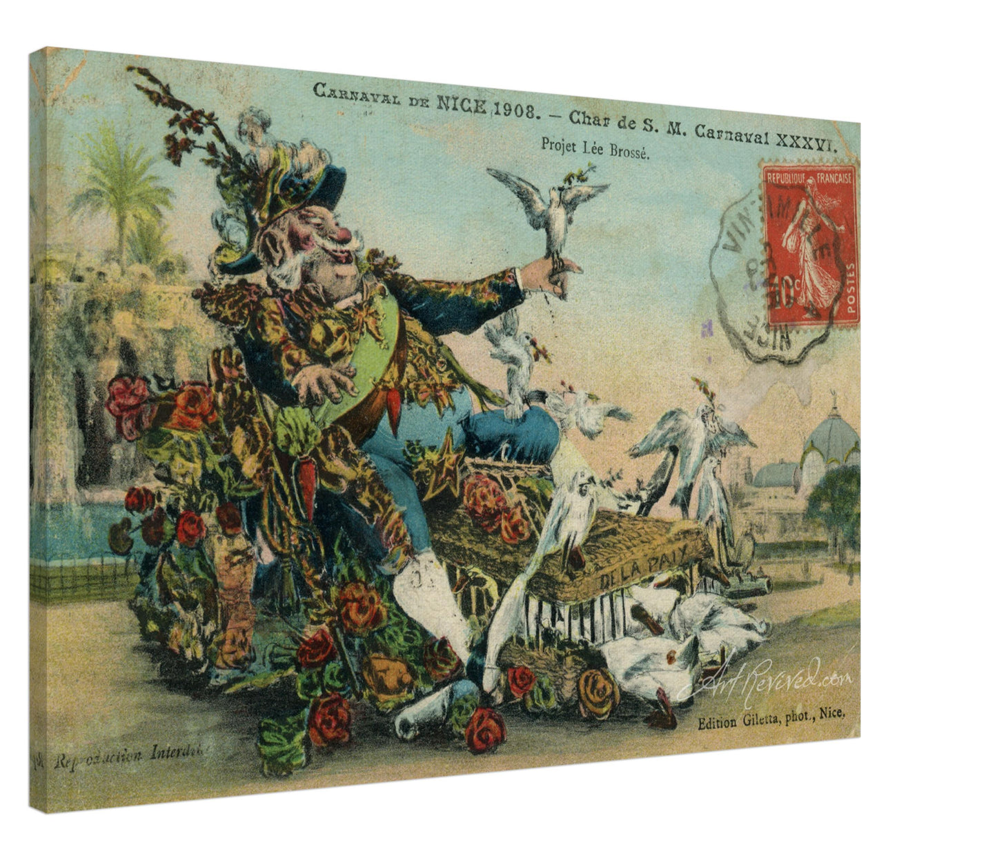 Vintage Wall Art Canvas - 36th Carnaval de Nice 1908 (Mailed 02-26-1908)