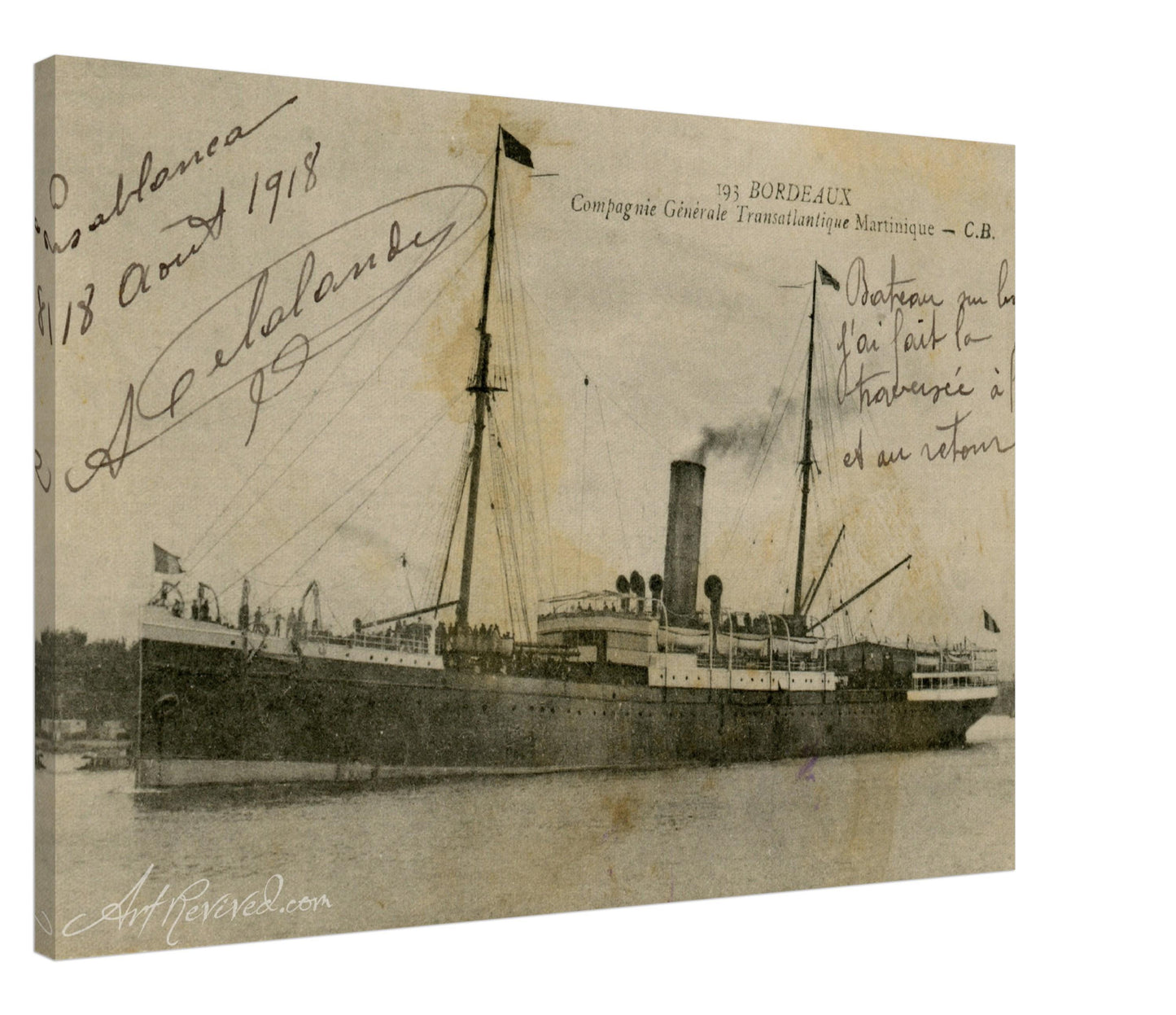 Vintage Wall Art Canvas - Steamship Bordeaux (08-18-1918)