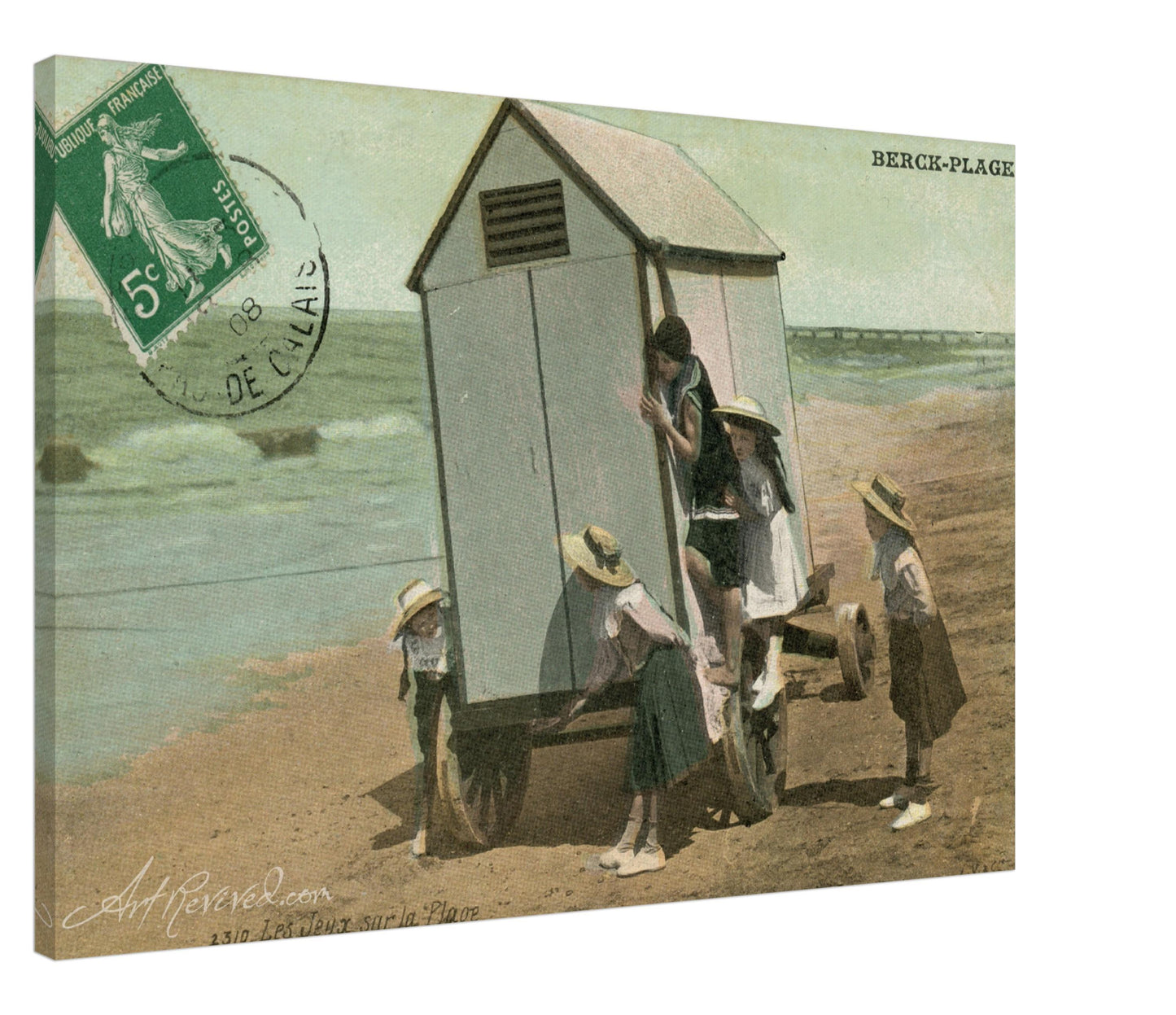 Vintage Wall Art Canvas - Berck Plage: Children Playing Hide and Seek (Mailed 08-18-1908)