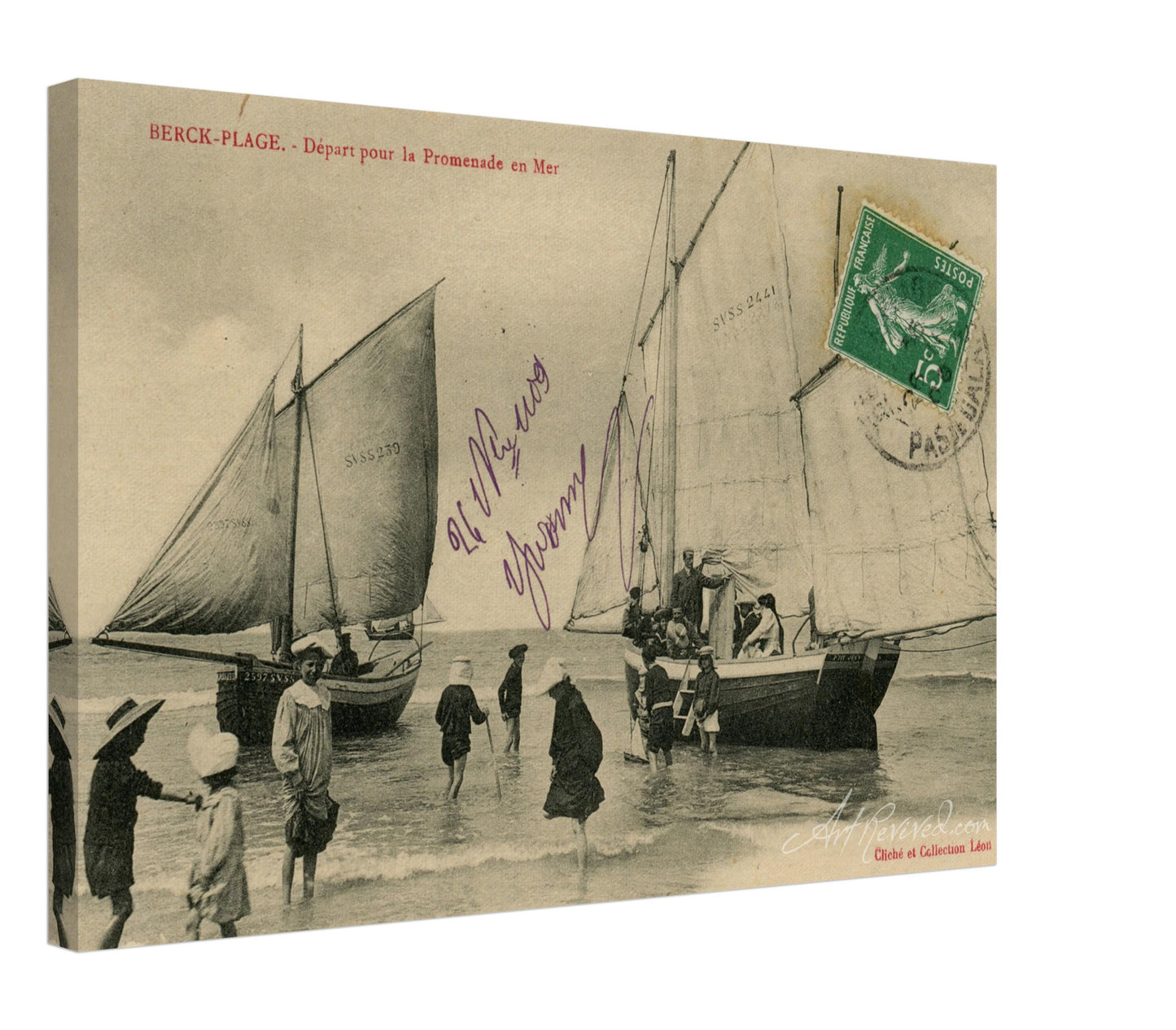 Vintage Wall Art Canvas - Berck Plage: Leaving for the Sea (Mailed 11-27-1909)