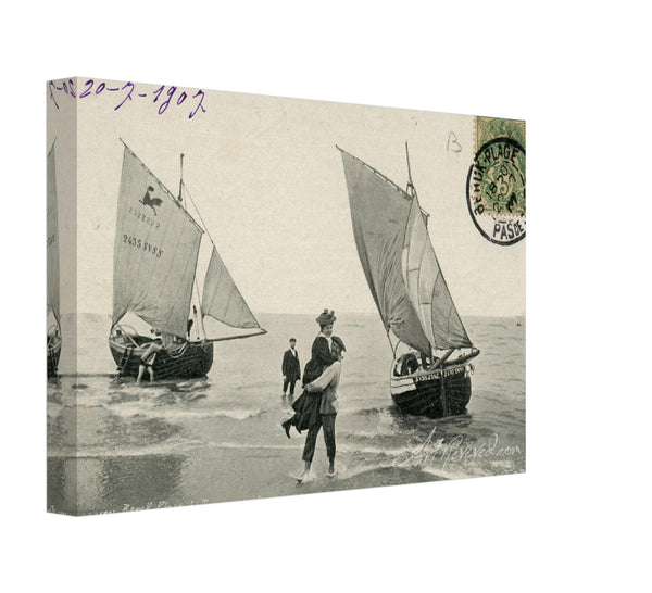 Vintage Wall Art Canvas - Berck Plage: Transport to Land After a Trip at Sea (Mailed 07-20-1907)