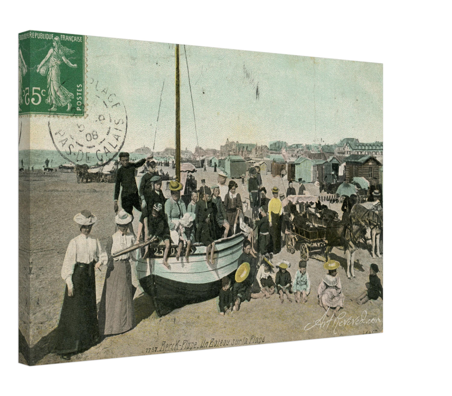 Vintage Wall Art Canvas - Berck Plage: Boat on the Beach (Mailed 09-05-1908)