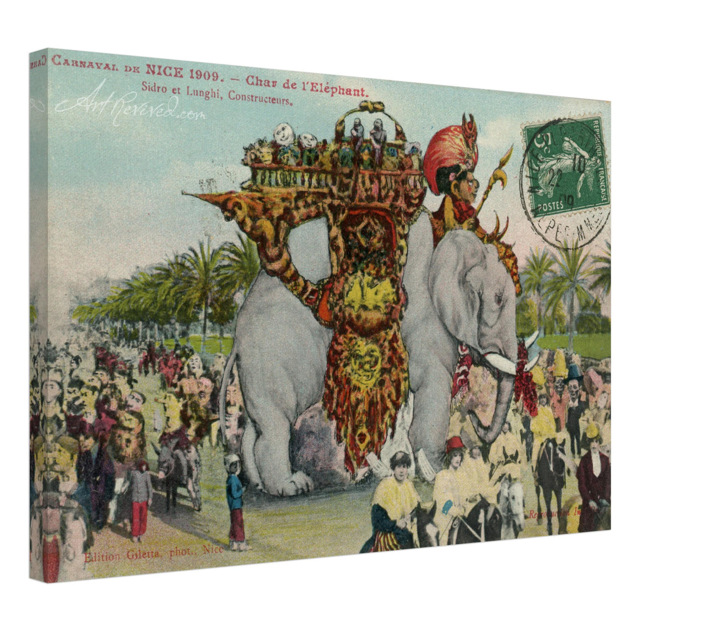 Vintage Wall Art Canvas - Chariot of the Elephant (Mailed 02-22-1909)