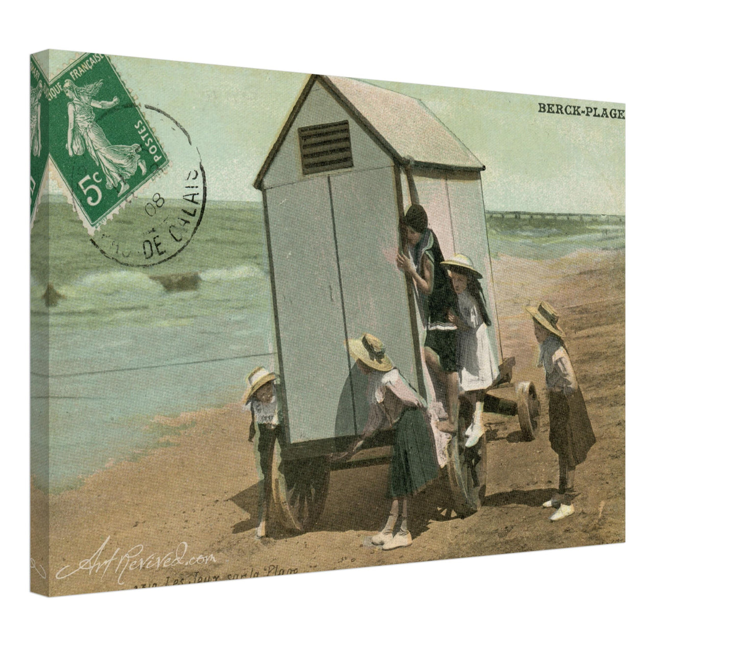 Vintage Wall Art Canvas - Berck Plage: Children Playing Hide and Seek (Mailed 08-18-1908)