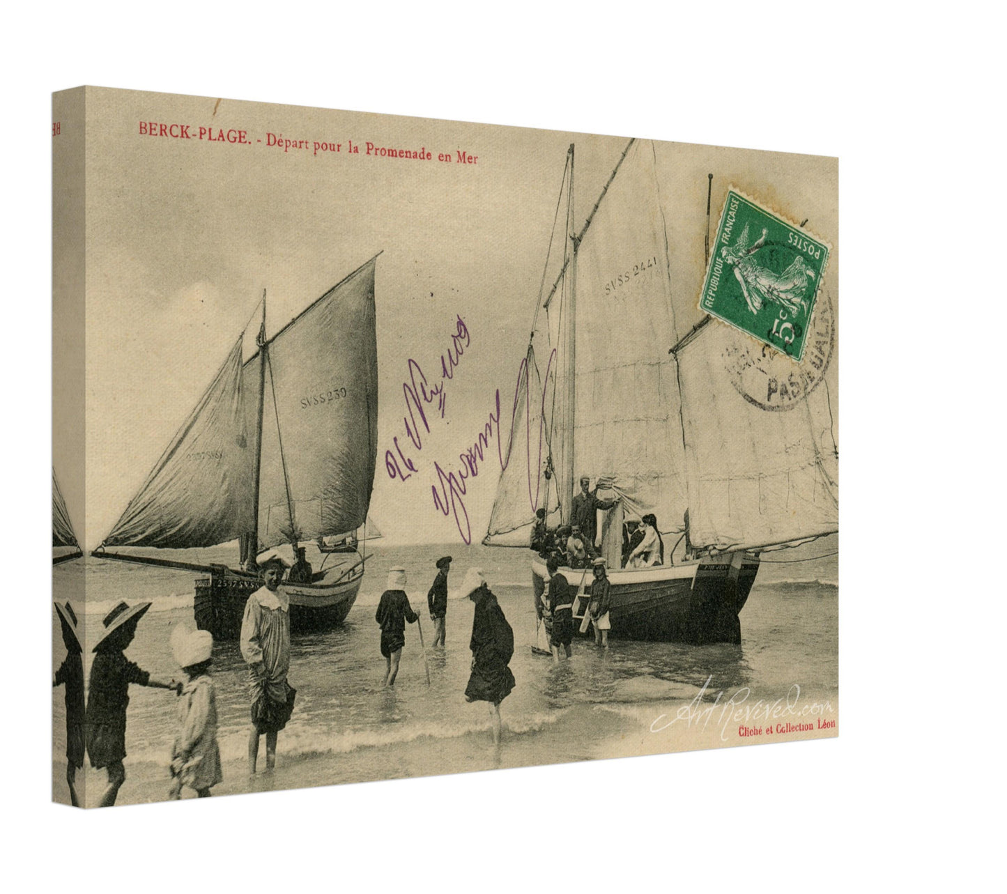 Vintage Wall Art Canvas - Berck Plage: Leaving for the Sea (Mailed 11-27-1909)